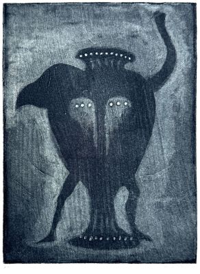 Elefantomas 5
Edition of 26 signed, lettered collagraphs. Ten further  reverse image prints were pulled.
1986
